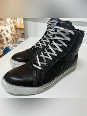 Men's Black Dianese Waterproof Leather Riding Shoes with White Soles